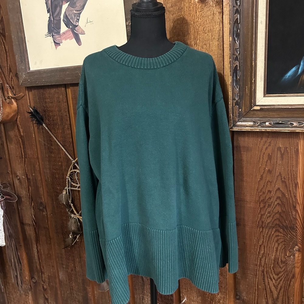GAP 100% Cotton Ribbed Knit Oversized Crew Neck Green XL Preppy Minimalist